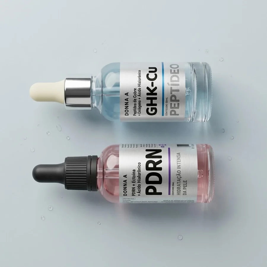 Os dois frascos do kit Donna A deitados lado a lado, o azul e o rosa